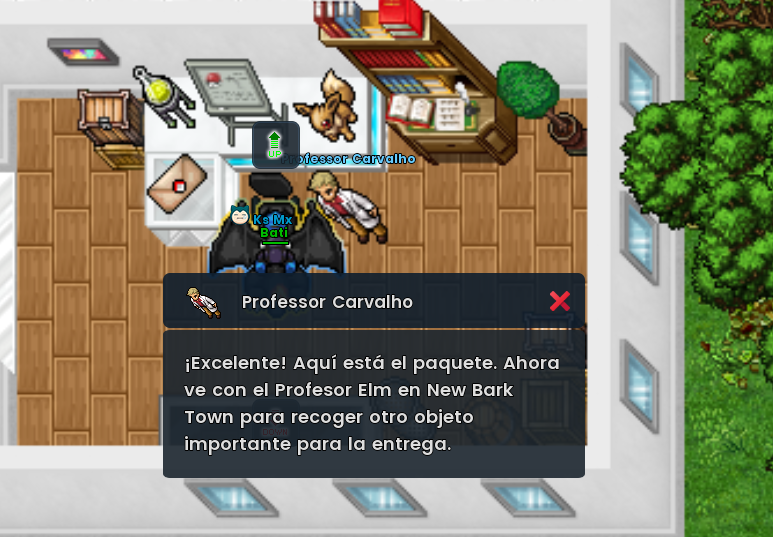 Professor Oak entregando el paquete de la quest de Hoenn
