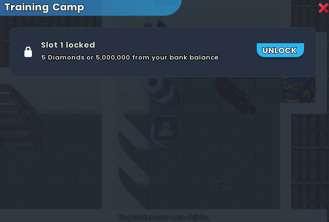 Panel para desbloquear un slot del Training Camp por 5 Diamonds o 5,000,000