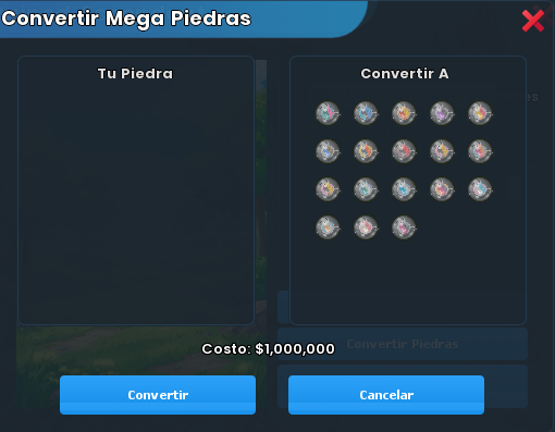 Interfaz Convertir Mega Piedras