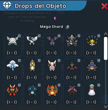Mega Shards en drops de Pokémon Mega