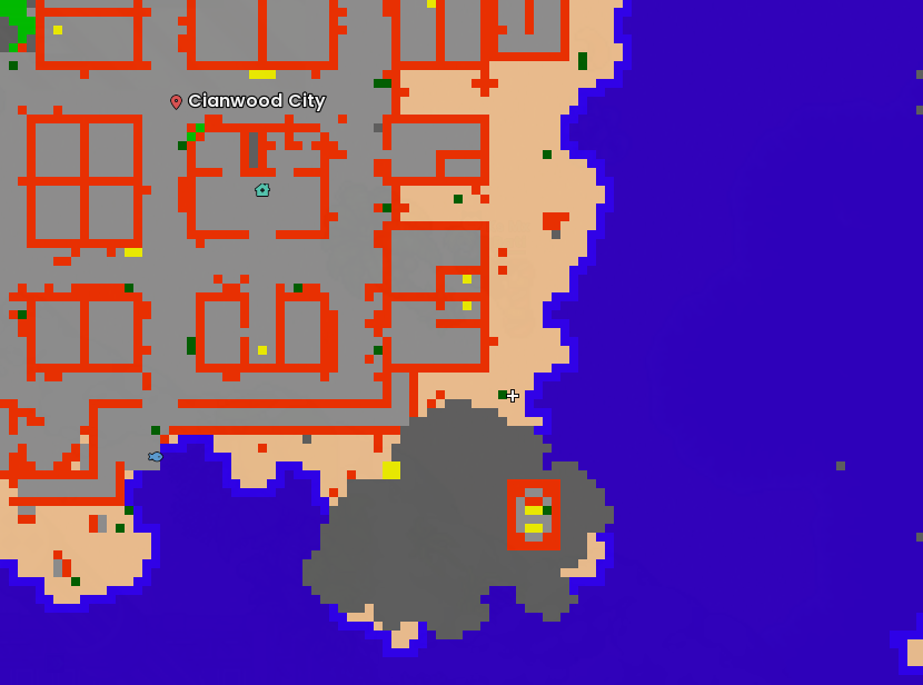 Mapa de Cianwood City mostrando la ubicación de la palmera de la quest de Orange Islands